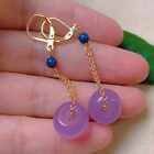 Fashion natural purple jade ring lapis lazuli beads gold earrings Crystal Stud