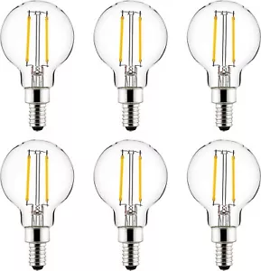 LED G16.5 Filament Globe Light Bulb 2.5 W(25W=) E12 Base 50K Super White 6-Pack - Picture 1 of 1