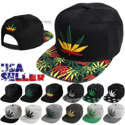 Baseball Cap Snapback Adjustable Flat Bill 420 Marijuana Leaf Embroidered Hat - Image 1 of 4