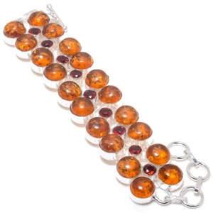 Baltic Amber Red Quartz Gemstone Silver Plated Dainty Bracelet Jewelry 7-8" - Picture 1 of 1