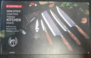 Everrich Non-Stick Kitchen Knife Set of 6 Cleaver~Chef's~Carving ER-0210 NEW - Picture 1 of 4