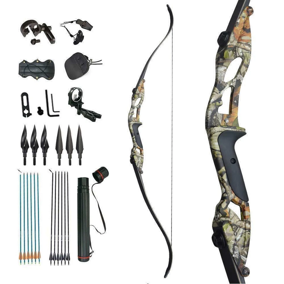 30-50lb 56" Archery Takedown Recurve Bow Set Hunting Arrows Right Hand Adult - Image 1 of 4