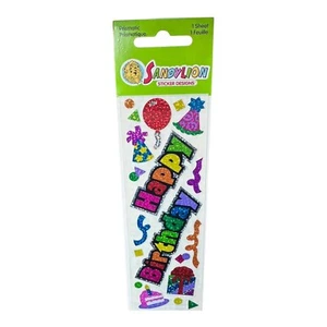 Vintage Sandylion Stickers Prismatic Happy Birthday balloons hats sealed  - Picture 1 of 2