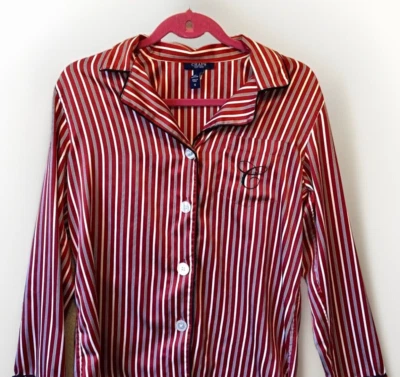 Chaps Womens Pajama Top Small Red White Striped Button Up Long Sleeve Satin - Image 1 of 4