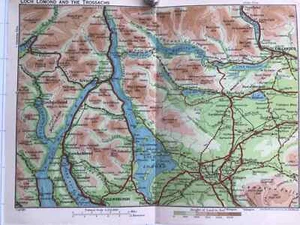 LOCH LOMOND, The TROSSACHS Vintage County Map, 1940s Bartholomew, Scotland Atlas - Picture 1 of 2