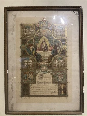 ancien SOUVENIR DE PREMIÈRE COMMUNION  1911 ENCADREMENT confirmation certificat  - Photo 1/4