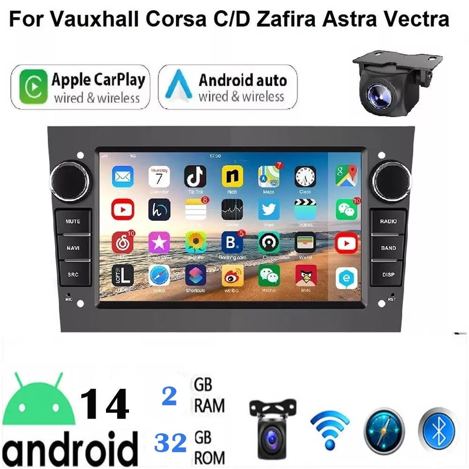 Für Opel Corsa C/D Zafira B Astra G H Android14 Apple Carplay Autoradio GPS NAVI - Bild 1 von 4