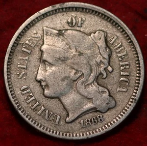 1868 Philadelphia Mint Three Cent Coin - Picture 1 of 2
