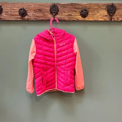 Chaqueta acolchada con capucha Marmot para niños rosa intenso coral cremallera completa talla M/M Foto 1 de 4