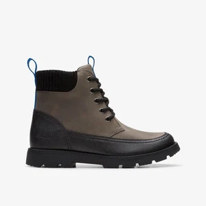 BNIB Clarks Boys HEATH RAMBLE K Grey Leather Boots - Picture 1 of 6