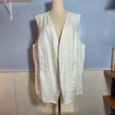 J. Jill 2X White Open 100% Linen Sleeveless Vest NWT - Image 1 of 4