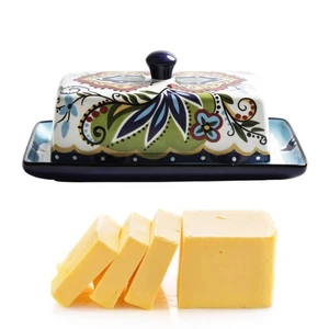 Ceramic Butter Dish with Lid Bohemia Hand Drawn Butter Plate Tray with Cover ... - Picture 1 of 8