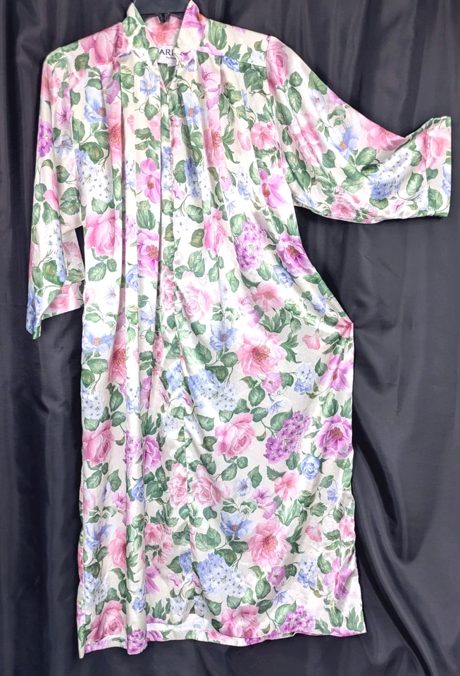 XL ARIEL ДЛИННЫЙ 52» МЯГКИЙ ШЕЛКОВИСТЫЙ АТЛАСНЫЙ 3/4 РУКАВ МОЛНИИ СПЕРЕДИ ШЕЗЛОНГ ХАЛАТ НОЧНАЯ РУБАШКА - Изображение 1 из 4