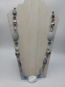 Collana Erica Lyons Vetro Perline Tono Argento Blu 34" Nuova - Foto 1 di 5