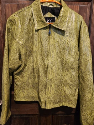 CHAQUETA DE CUERO KC PIEL DE SERPIENTE FAUS MUJER TALLA L Verde Y Negra Foto 1 de 4