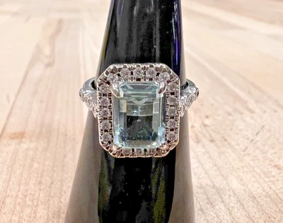Bomb Party - Lab created Light Aquamarine on Rhodium Plate Ring - size 6 - Image 1 of 2