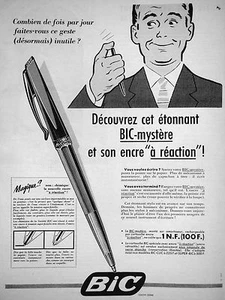 PUBLICITÉ DE PRESSE 1959 BIC STYLO NOUVELLE ENCRE CHIMIQUE À RÉACTION MAGIQUE - Picture 1 of 1