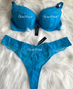 Ann Summers Sexy Lace New Padded Push Up Plunge Bra & Thong Aqua Blue 32A~44G - Picture 1 of 12