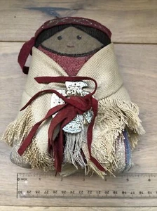 6” Vintage Native American Indian Authentic Handmade Cloth Doll w blanket Pin - Picture 1 of 12