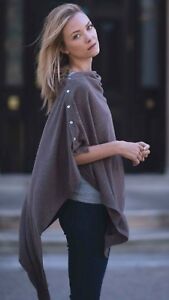 CASHMERE Button PONCHO TAUPE Wrap One Size Fits All, Buttoned PONCHO,Button