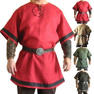 Herren Mittelalter Renaissance Tunika T-Shirt Wikinger Nordmann Pirat Kostüm DE - Bild 1 von 13