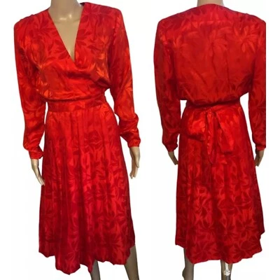 Vestido de colección años 80 Argenti rojo 100 % seda líquida jacquard talla 6 cóctel fiesta Foto 1 de 4