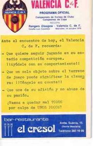 Cuaderno de Programa de Fútbol 79/80 EC FC Valencia - Glasgow Rangers - Imagen 1 de 1