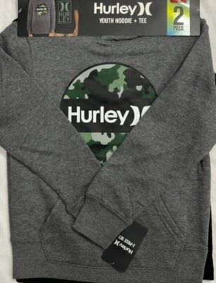 Nuevo paquete de 2 sudaderas con capucha y camiseta Hurley Boys negro/gris talla 14/16 $24,75 Foto 1 de 3