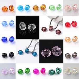 100 Pcs Faceted Rondelle Large Hole Glass European Beads No Metal Core 14x8mm - Picture 1 of 89