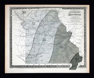 1872 Campbell Engelmann's Climatological Map of Missouri Climate Zones Rainfall - Picture 1 of 4