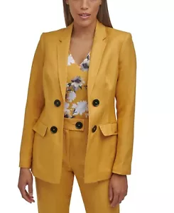Calvin Klein Linen Blend Button Detail Muted Yellow Blazer Women’s Size 4 NWT - Picture 1 of 4