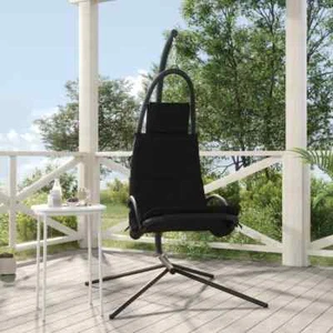 NNEVL Garden Swing Chair with Cushion Black Oxford Fabric and Steel - Picture 1 of 10