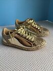 Nature Breeze Two-Tone Gold Glitter Classic Lace-Up Fashion Sneakers - 6.5 - New