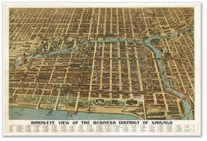 Vogelperspektive KARTE des Geschäftsviertels der Stadt Chicago Illinois um 1898 - Bild 1 von 9