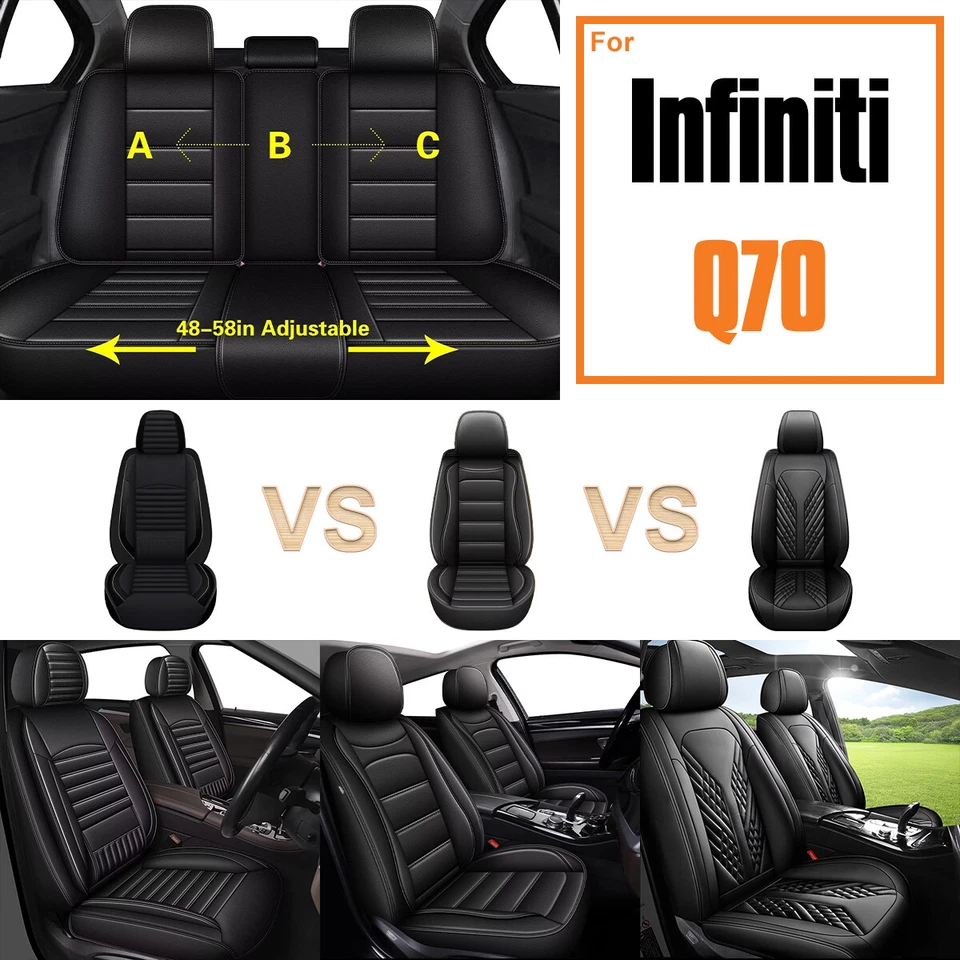 Car 2&5 Seat Covers Protector Pad Fuax Leather For Infiniti Q70 2014-2019 Black Foto 1 de 1