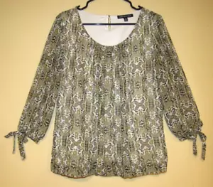SARA MICHELLE Green Print 3/4 Sleeve Blouson Top Size M - Picture 1 of 8