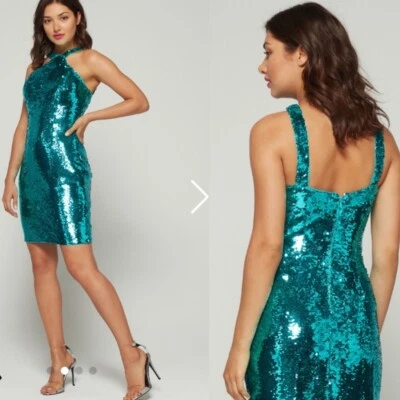 Vestido de cóctel halter de lentejuelas verde azulado AIDAN MATTOX 8 NUEVO PRECIO DE VENTA SUGERIDO POR EL FABRICANTE 245 $ TALLA 4M Foto 1 de 4