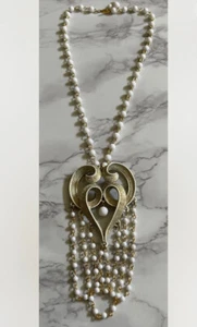 Florenza Runway Statement White Metal Gold Tone Beaded Pendant  Necklace Ee-39 - Picture 1 of 6