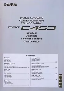 Teclado Digital Yamaha PSR-E453 Lista de Datos Original Manual Complementario Folleto. - Imagen 1 de 1