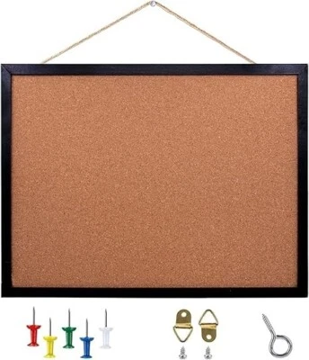 Black Cork Board Bulletin Board, 14.6"X 11" Cork Board, Oak Wood Finish Frame. - Image 1 of 2