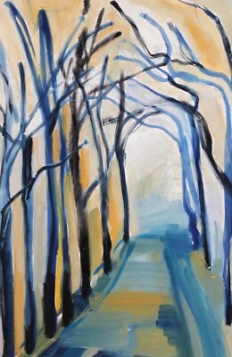 Vintage original fauvist gouache painting landscape - Image 1 of 4