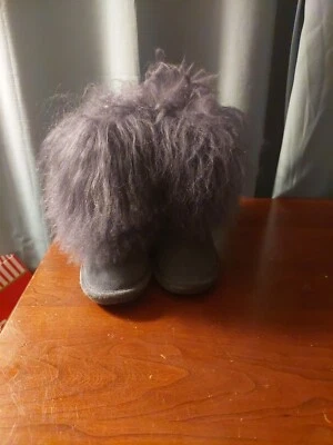 BOTA BEARPAW NIÑOS NIÑAS DIVERTIDO INVIERNO GRIS CORDERO MONGOLEÑO Talla 2 Foto 1 de 4