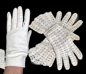 2-PAIR VTG 1950s Gloves *LACEY HAND-CROCHET & Butter-Soft LAMBSKIN LEATHER - Picture 1 of 9