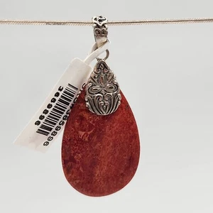 Red Sponge Coral Pendant Pear in Sterling Silver 1.50 Inch - Picture 1 of 4