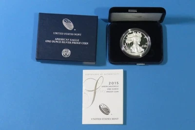 2015 W US MINT American Eagle One Ounce  .999 Silver Proof Coin+Box/Case/COA - Image 1 of 3