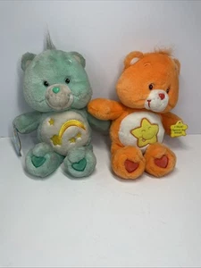 Lotto peluche vintage Care Bears Wish Bear & Laughs 13" verde acqua arancione con etichette lotto - Foto 1 di 8