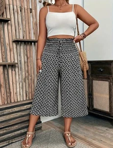 Women's Plus Size Elegant Mid- Length Pants With Smocking Detail. Non Stretch. - Picture 1 of 4