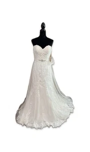 Stella York Fit And Flare Wedding Dress Size 14 Lace Tulle Train Diamante W20 - Picture 1 of 19
