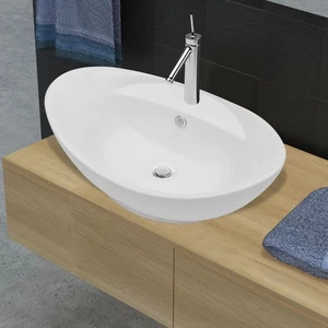 Luxury White Ceramic Oval Basin 585x390mm with Overflow & Faucet Hole - Picture 1 of 5
