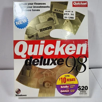 Quicken Deluxe 98 NEW! Windows Vintage 1998 Quicken Financial Solutions Sealed - Image 1 of 4